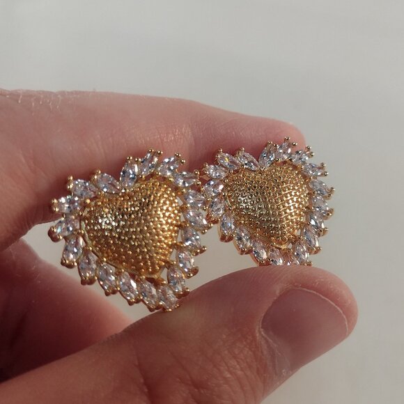18K Yellow Gold Filled Heart White Diamond Zircon Earrings Gorgeous Gift - Picture 3 of 12